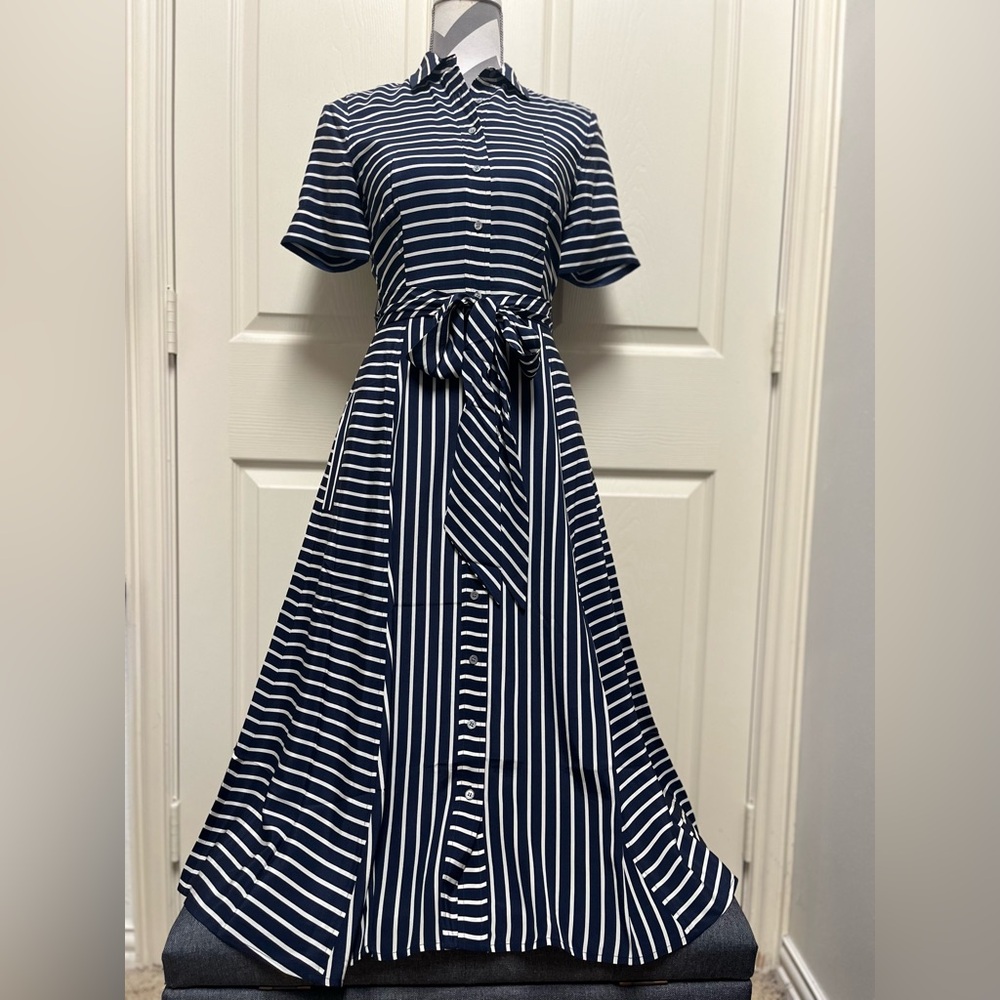 J.Crew Classic Navy and White Button-Up Shirt Dress